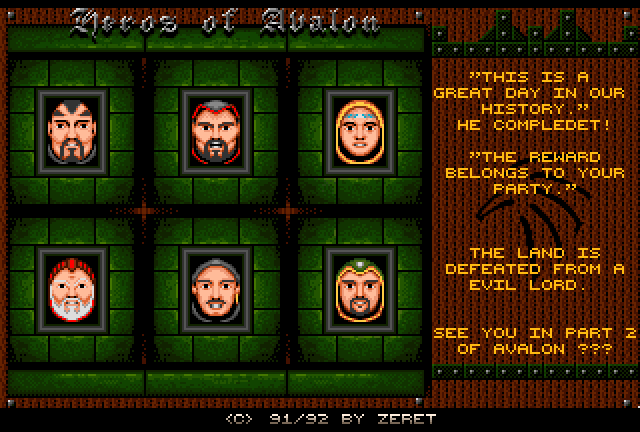Dungeons of Avalon 1 ending screen